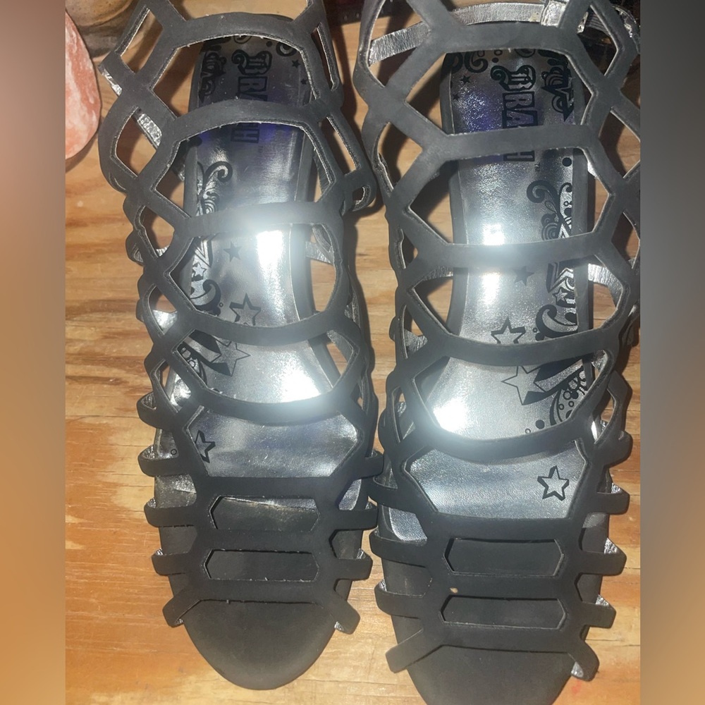 Black heels open design